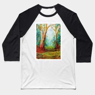 Gumtrees On A Misty Pathway Baseball T-Shirt